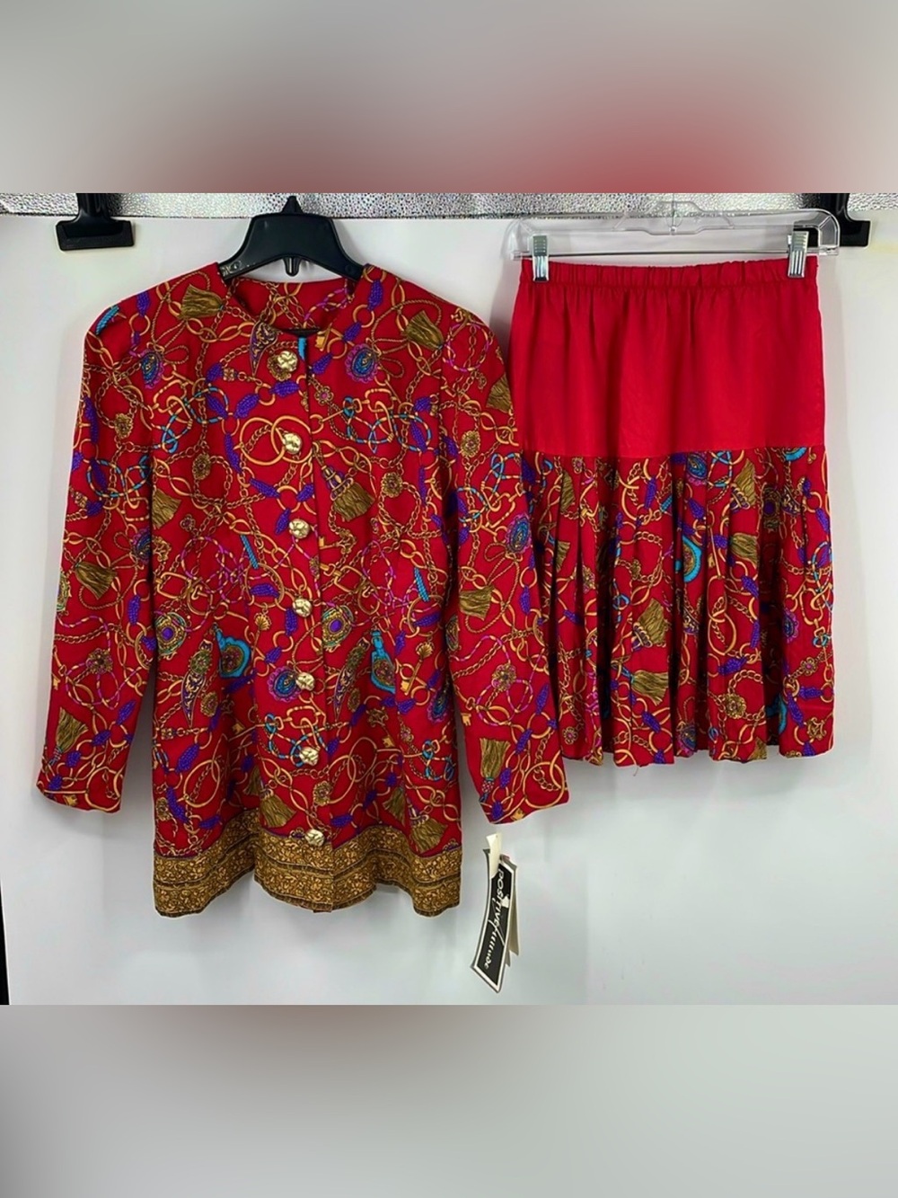 NWT Vintage 90’s key & chain print 2 pc skirt Suit Set Size 7 8